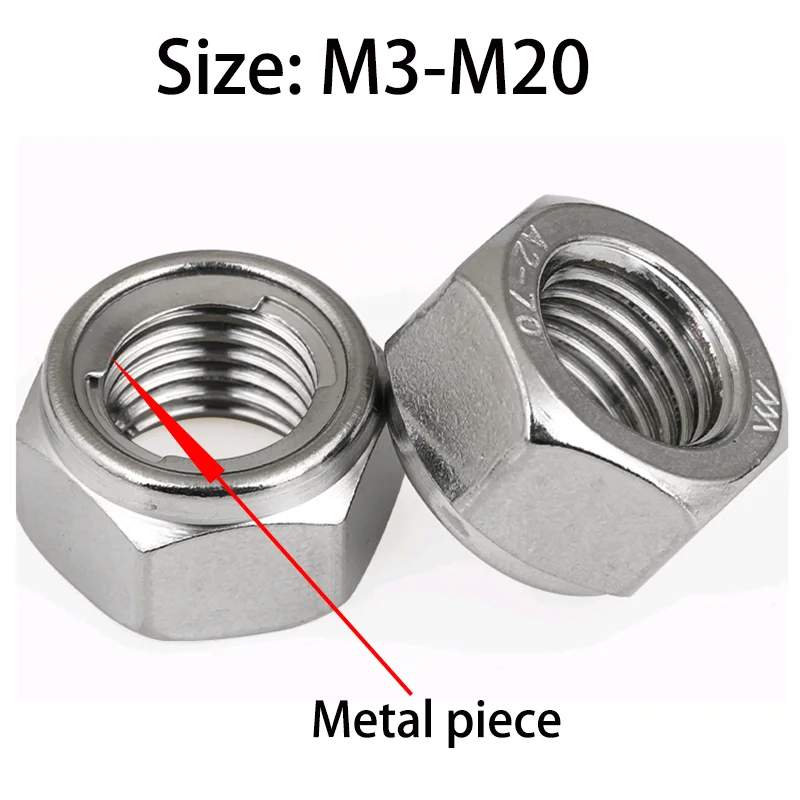 M3 M4 M5 M6 M10 M12 M14 M20 304 Stainless Steel All Metal Insert Hexagon Hex Lock Nuts Self-Lock Nuts Screw Cap