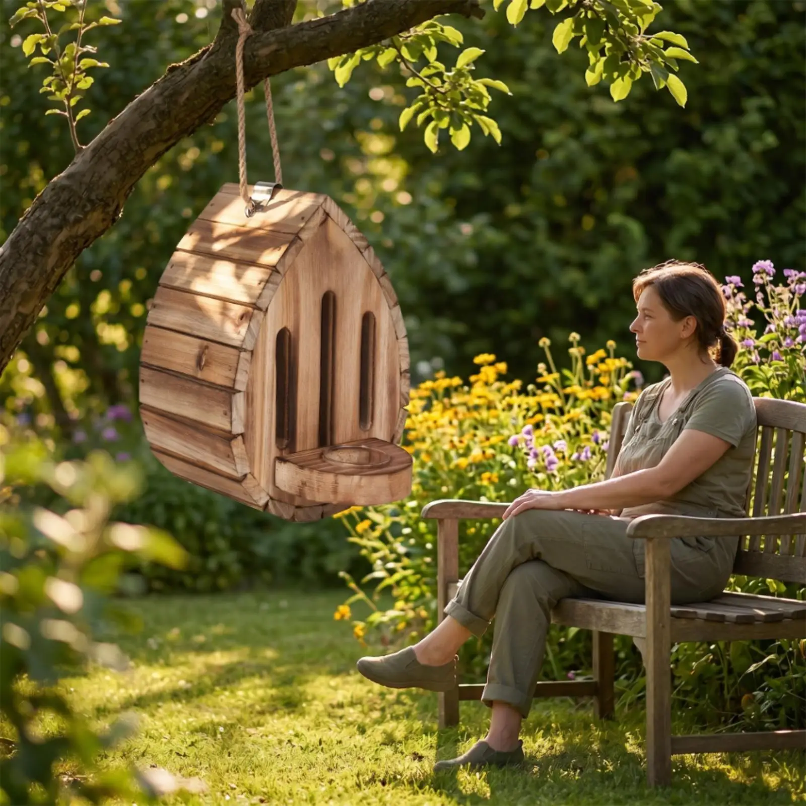 Outdoor Hanging Habitat Rustic Wooden Butterfly House with Metal Loop Easy Clean Door for Garden Use