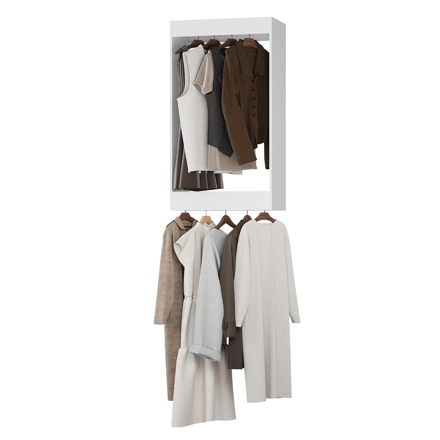 Wood Closet Organizer with Double Hanging Rods & Storage, Modular Wardrobe System for Bedroom Walk In Closet, 34.5