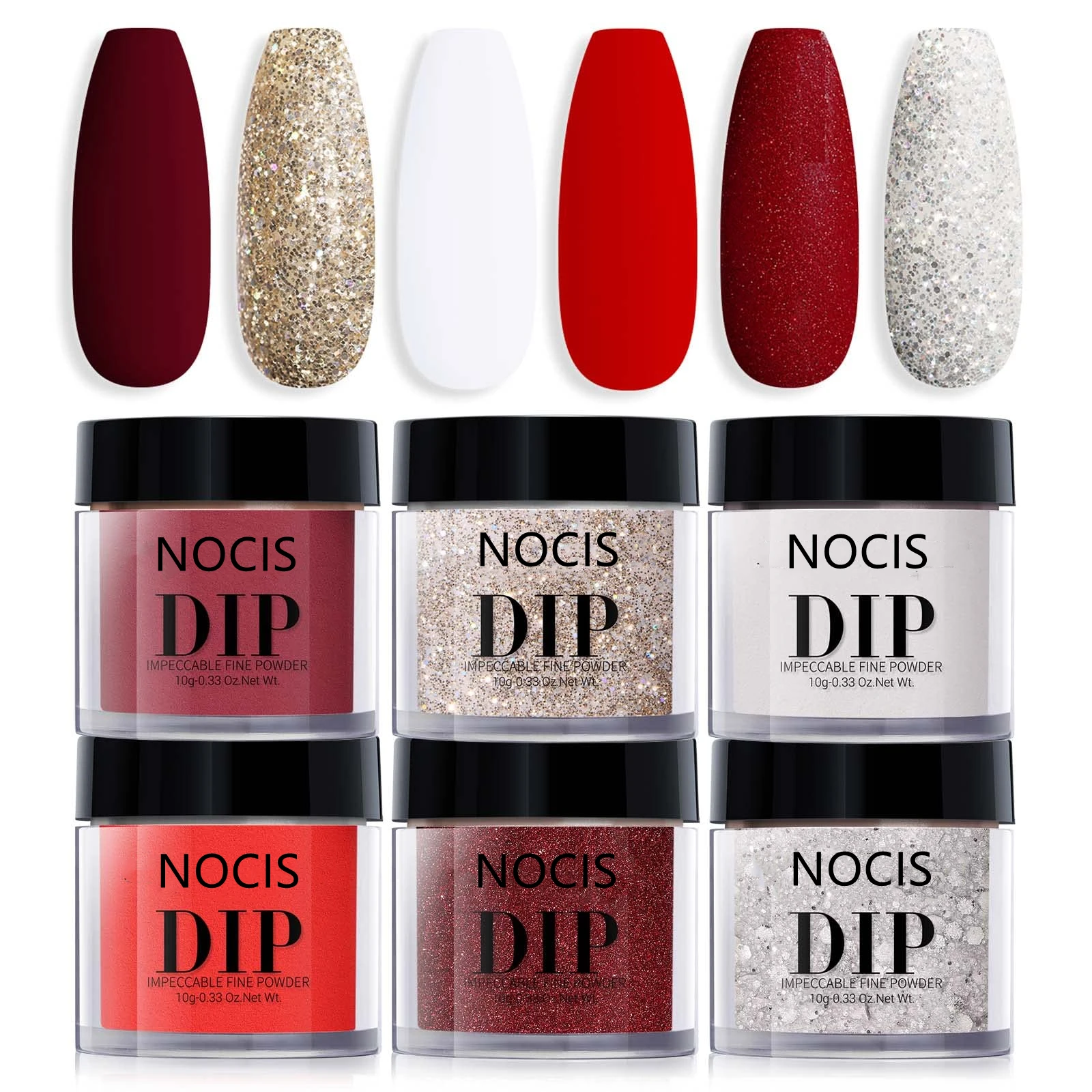 6pcs Christmas Dipping Powder Nail Art Set, Glitter Crystal Powder Set 3D Nail Art Decoration for Carving, Extension & Shining