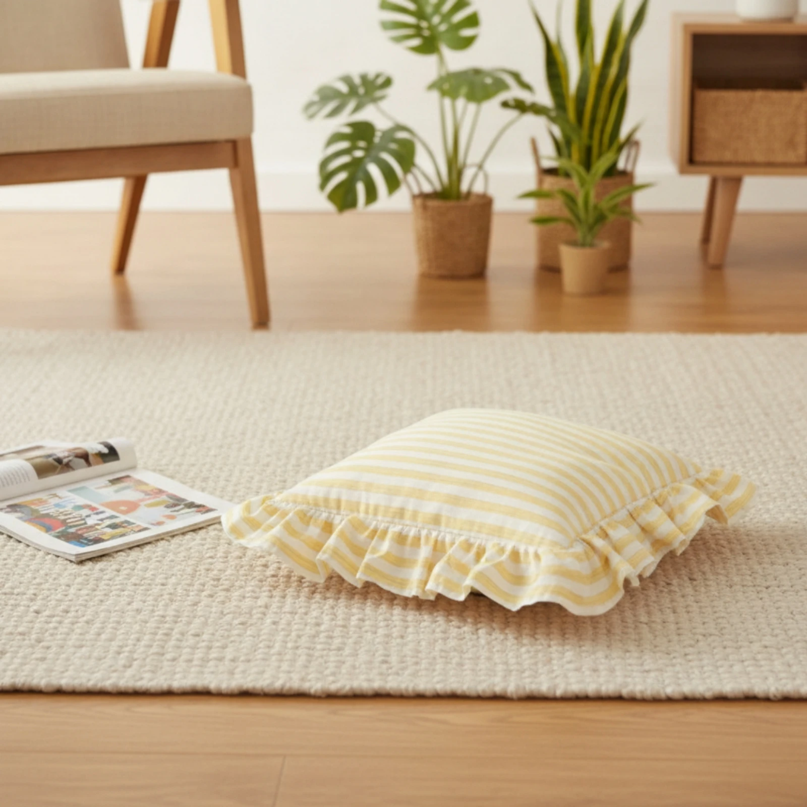 Chair Cushion with Ties Cotton Ruffled Chair Cushion Seat Cover Vintage-Style Striped for Dining Chairs