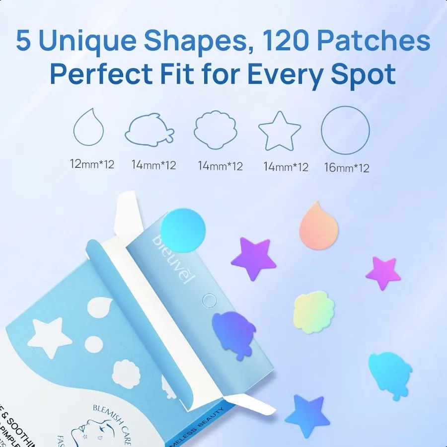 Plasterki na pryszcze do twarzy, kolorowe plasterki hydrokoloidowe na trądzik z kwasem salicylowym, olejkiem z drzewa herbacianego i centella, 3 rozmiary, 5 uroczych kształtów, do twarzy.