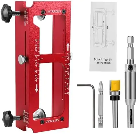 

Adjustable Door Hinge Jig Template Kit for Router – Fits 2.5" to 5" Hinges, 1/4", 5/8" R, 1-3/4" Door Thickness