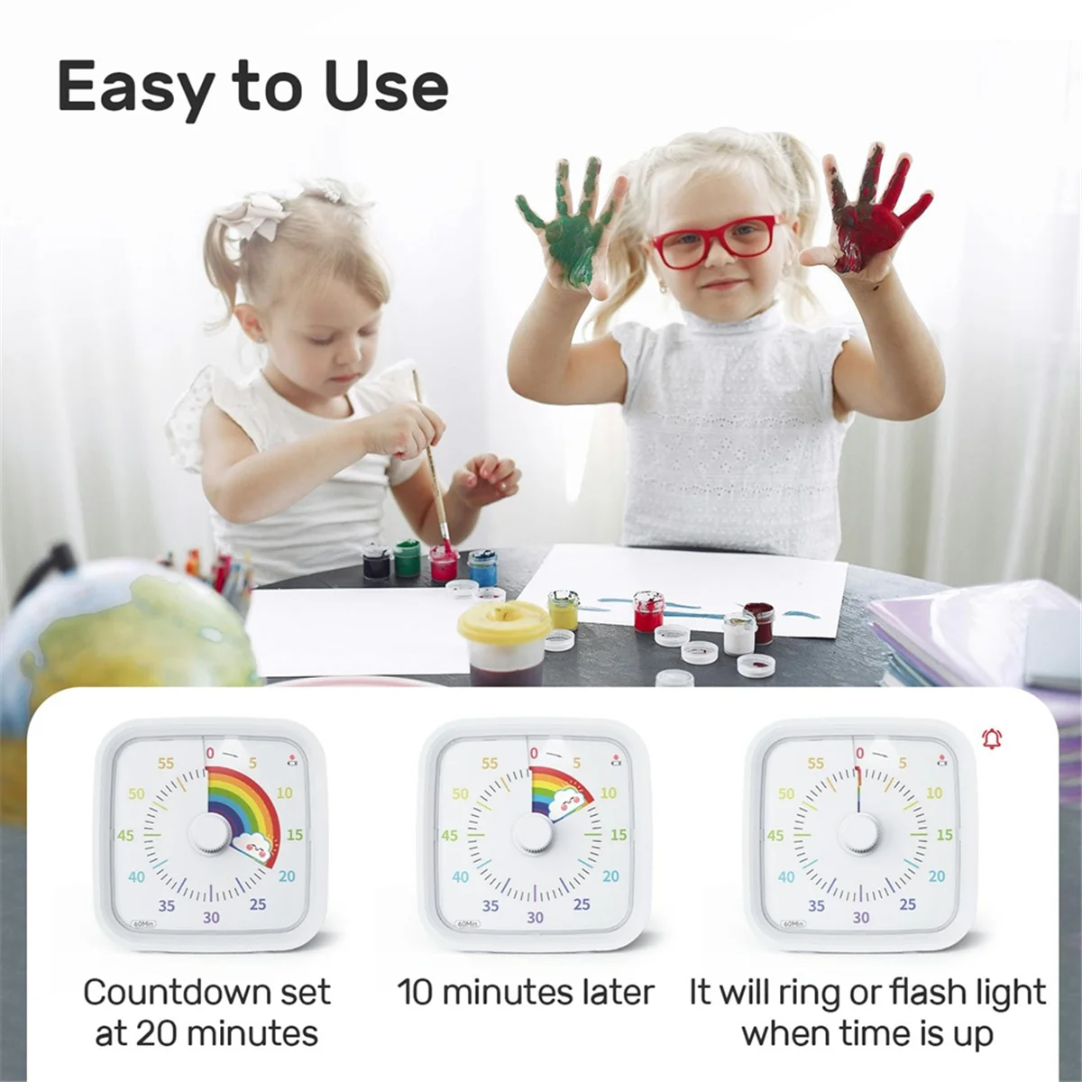 U-VBN-60 Minute Visual Timer with Protective Case, Rainbow Disk Timer, Silent Countdown Time Management Tool White