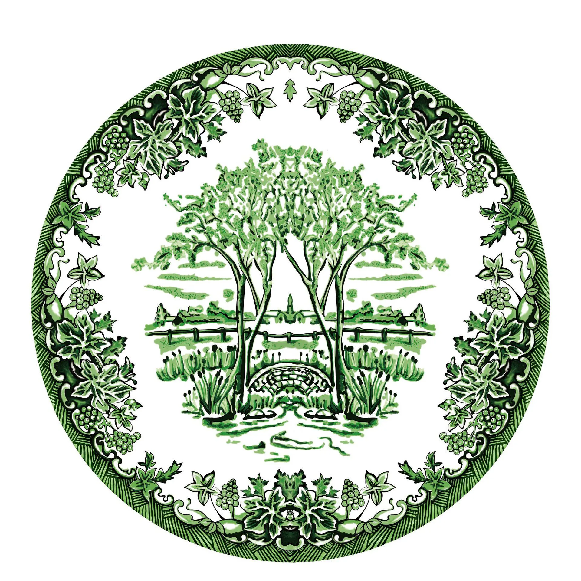 4-piece set European classical bone porcelain plates Colorful green leaves cartoon characters ceramic plate