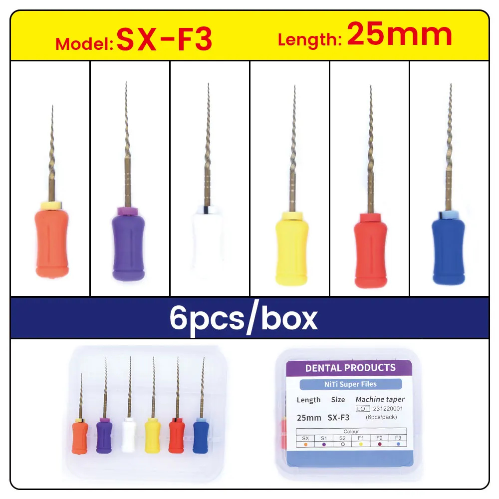 6ชิ้น/1กล่องไฟล์ทอง endodontic ไฟล์ SOCO ใช้มือ nickeitainium dentistryinstrument สำหรับราก canatreAtentitdental Files dentistron 25มม