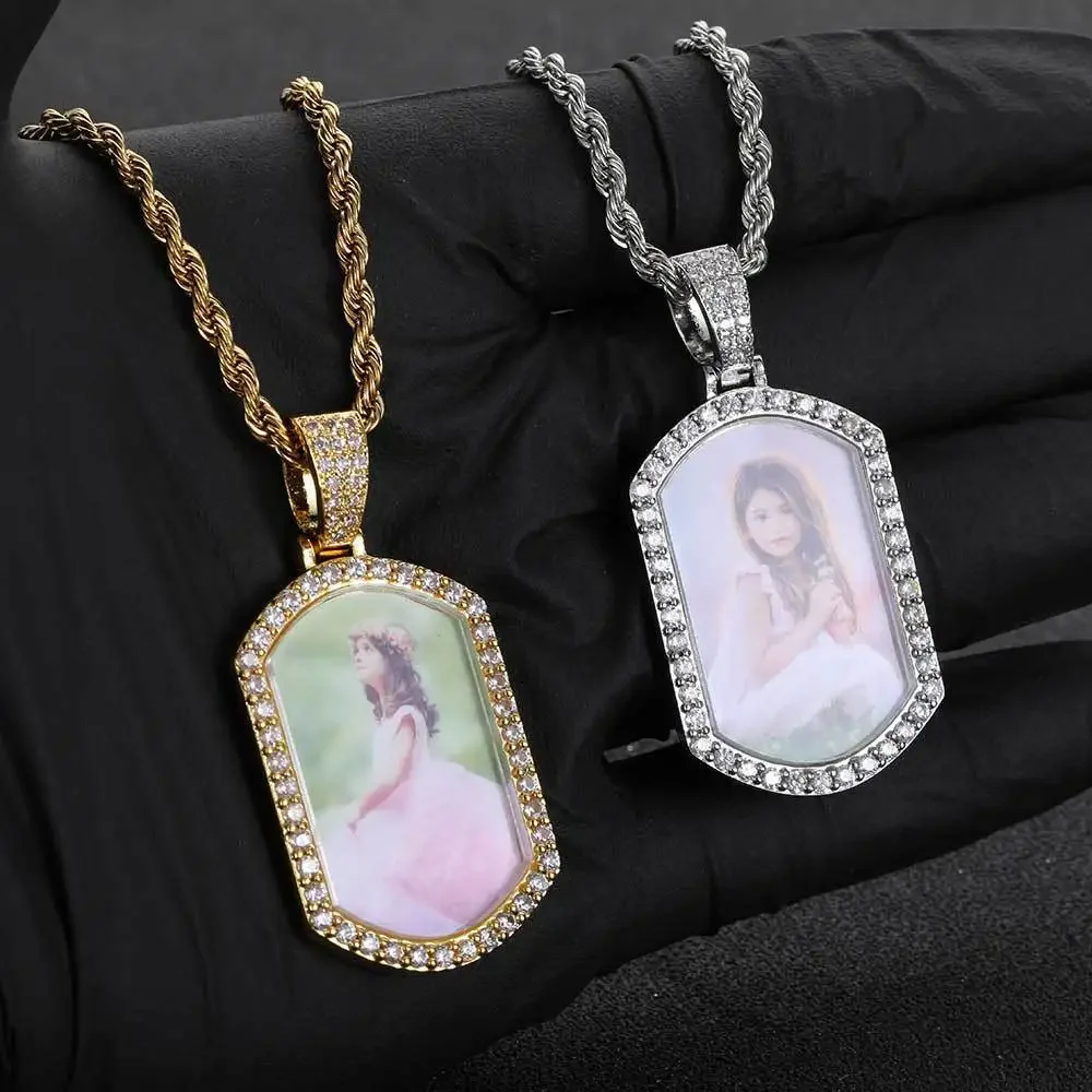 

ZGYXCZONE Memory frame necklace with copper micro inlaid zircon solid military brand photo pendant, personalized trendy hip-hop