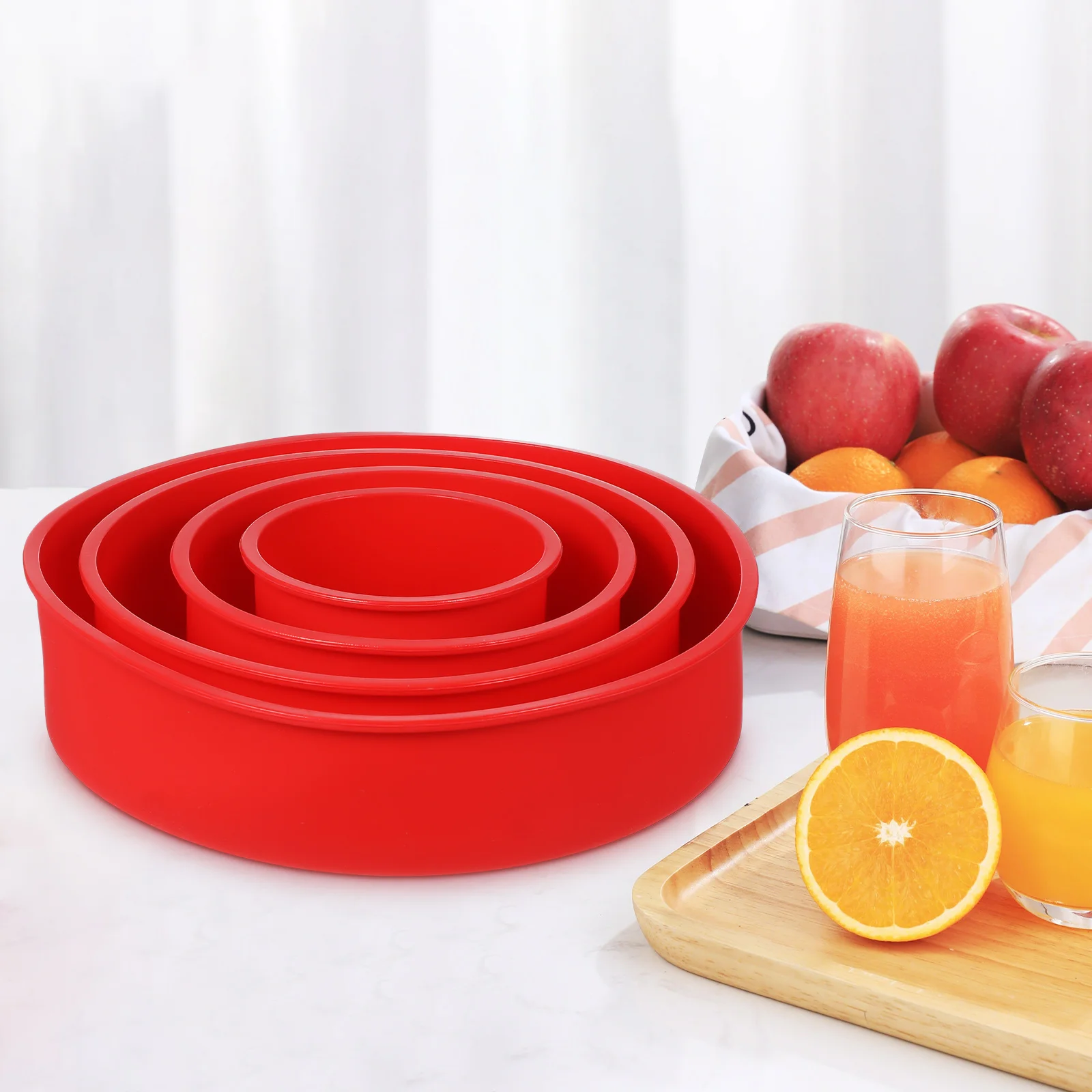 

4Pcs Silicone Cake Mold Set Round Nonstick Baking Pans for Cakes Chocolates Yogurt Multiple Sizes Oven Microwave Freezer Safe
