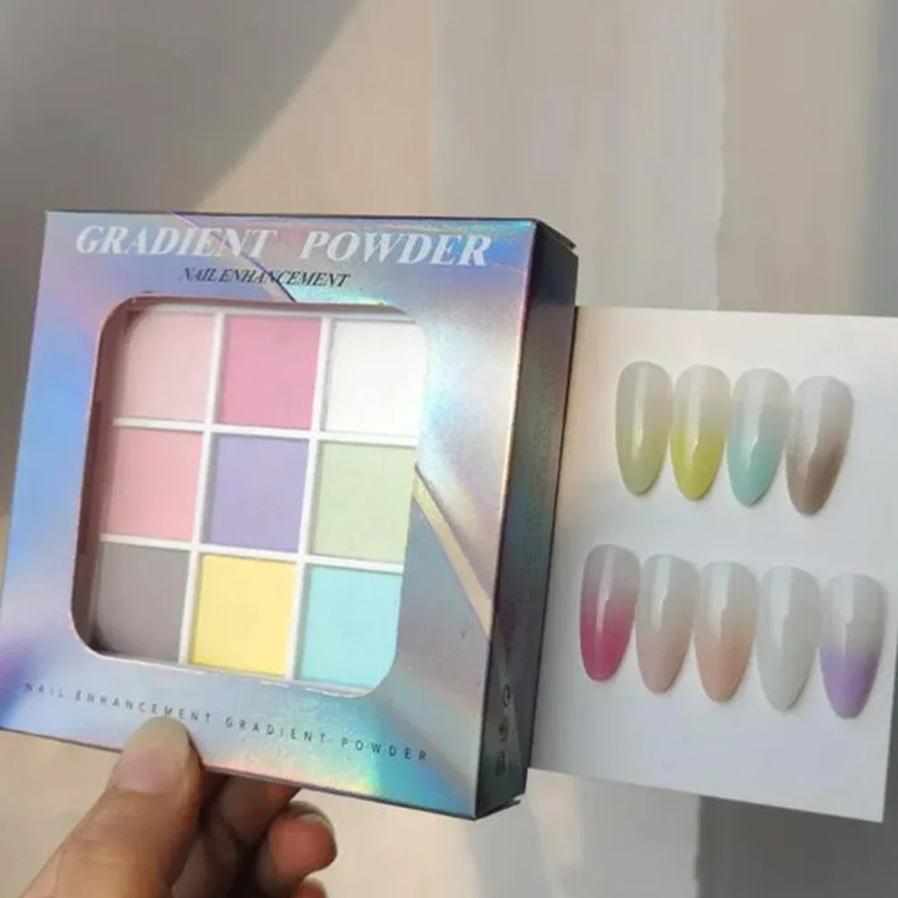 

9-Color Pearl Shimmer Gradient Effect Nail Art Pigment Rainbow Eyeshadow Palette Chrome Powder for DIY Manicure & Nail Design *^