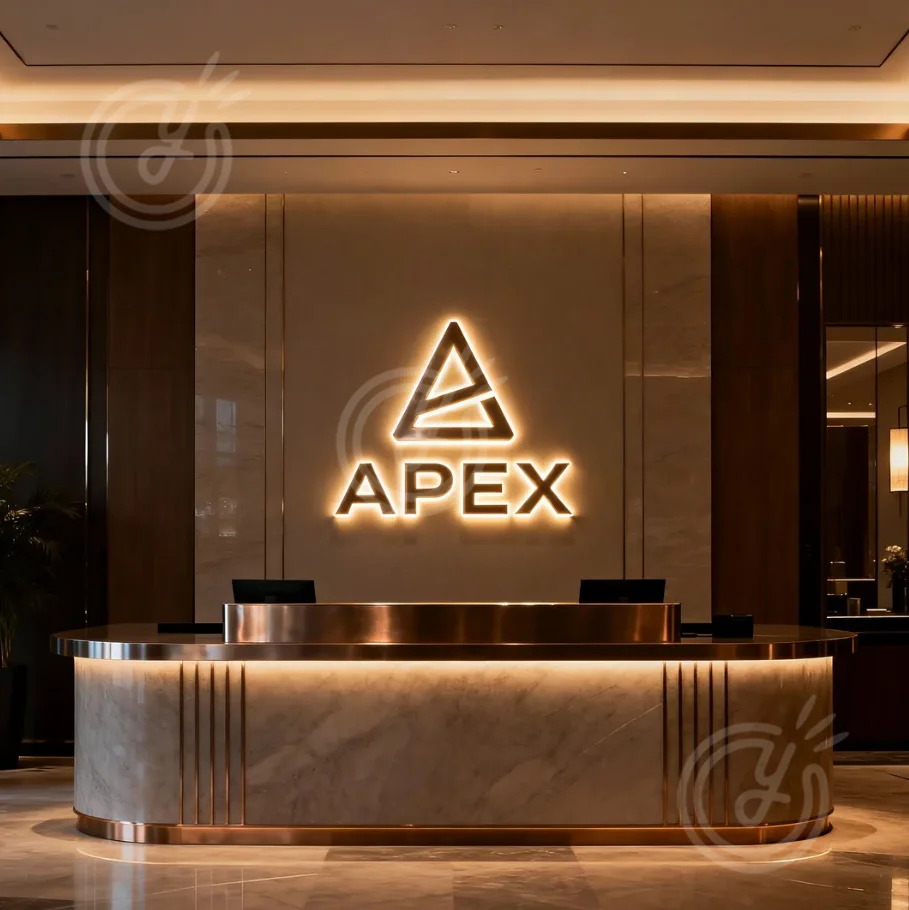 

Custom Metal Signs Illuminated BackLit Business Logo Apex Halo Lit Sign Outdoor Waterproof Advertising Front Lit Wall Signboard
