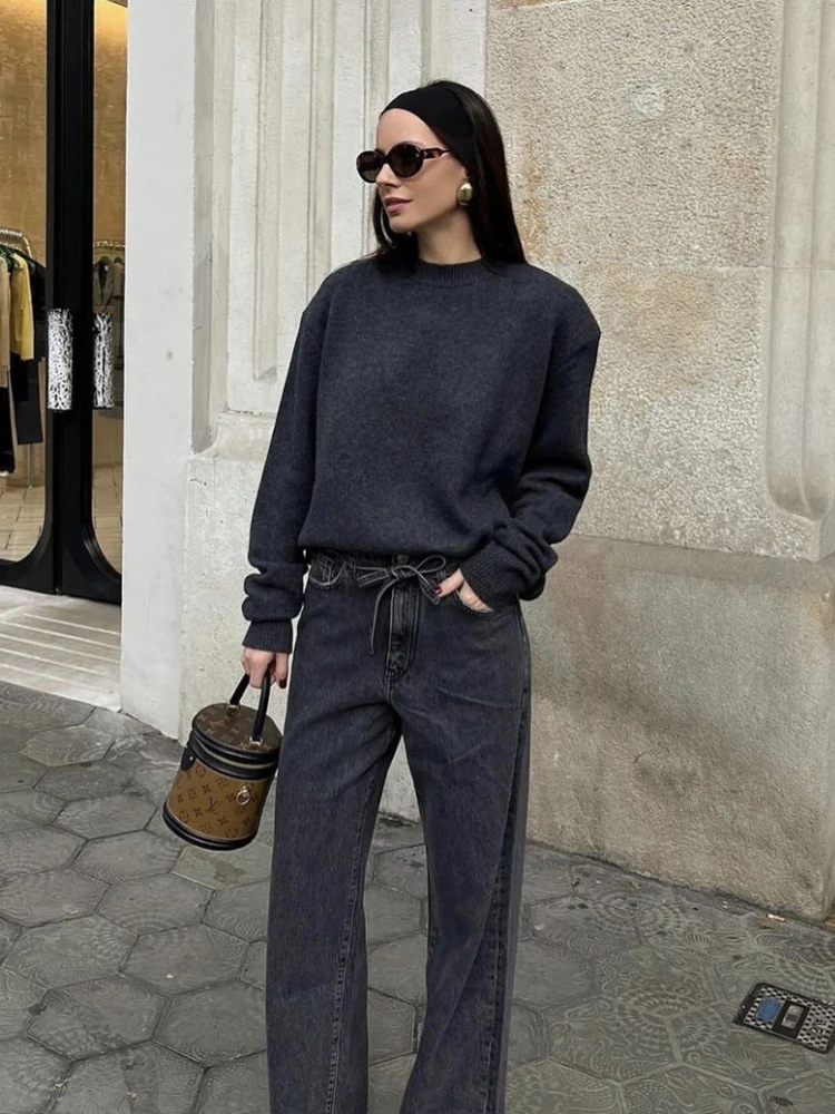 

2025 fall Winter Sweater Knitted Pullovers Women Oversized Knitted Pullovers O-neck Vintage Pullover Basic Warm Knitted Sweaters