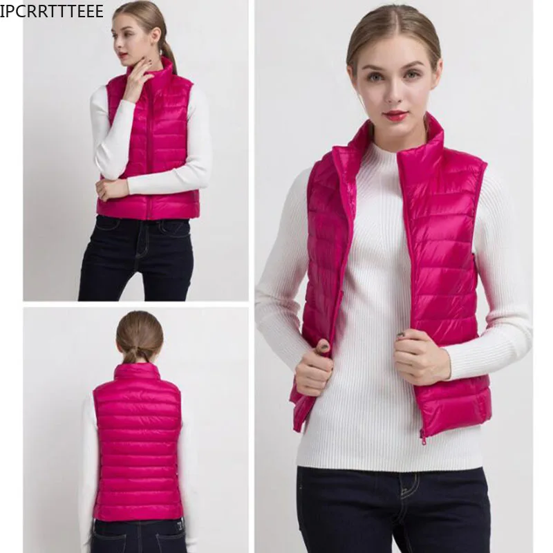 New 2023 Women Women Ultra Light Down Vests Slim Sleeveless Jacket Women Lightweight Windproof Warm Waistcoat