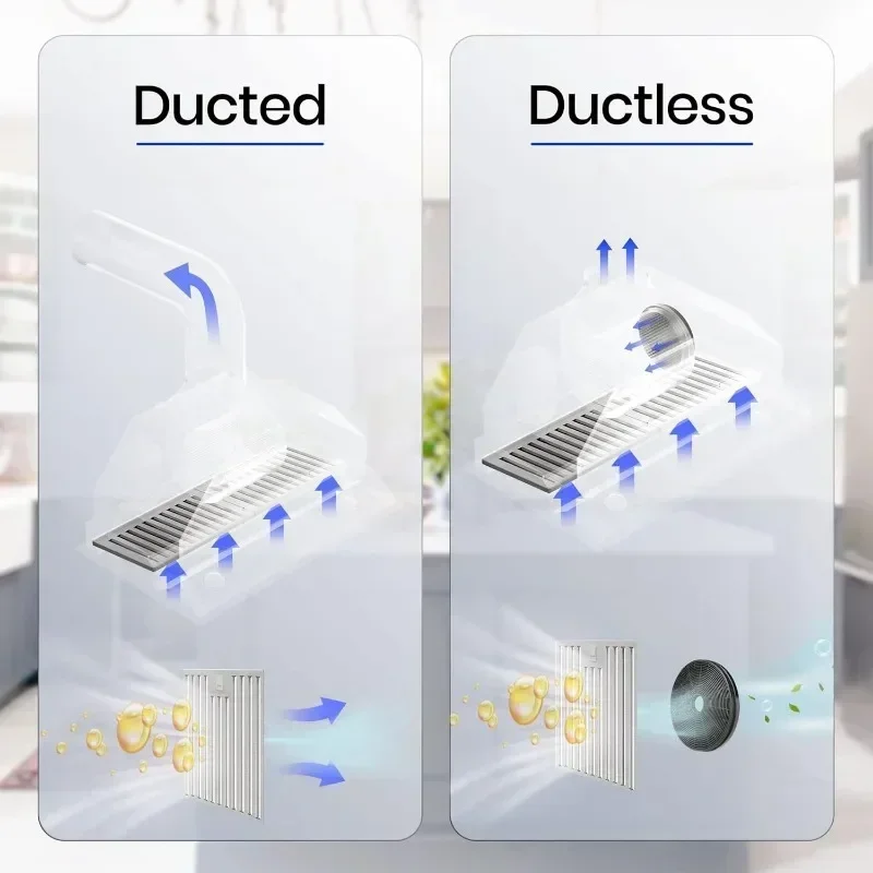 Exaustor de inserção canalizado sem duto conversível embutido para fogões de cozinha