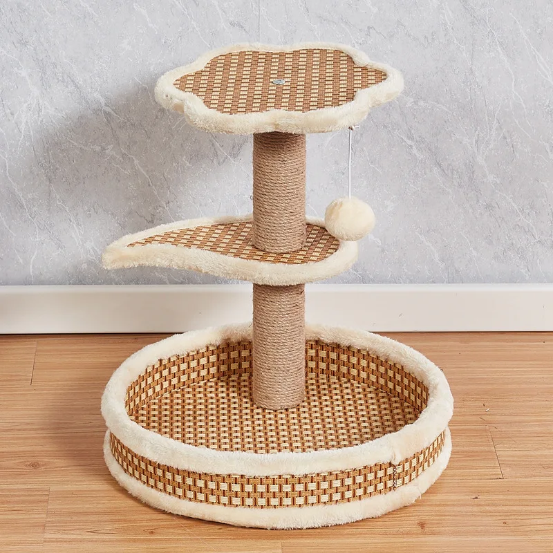 Small Rattan Mat Cat Climbing Frame Multifunctional Cat Grab Board Sisal Cat Jumping Platform Catching Column