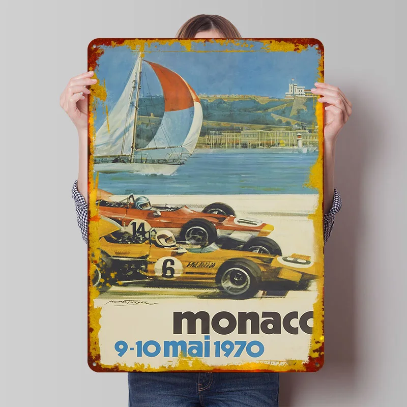 Monaco Grand Prix 1970 Druckposter, individuelle Retro-Wandkunst, Vintage-Metallschilder für Fans, Schlafzimmerdekorationen, Hausdekoration