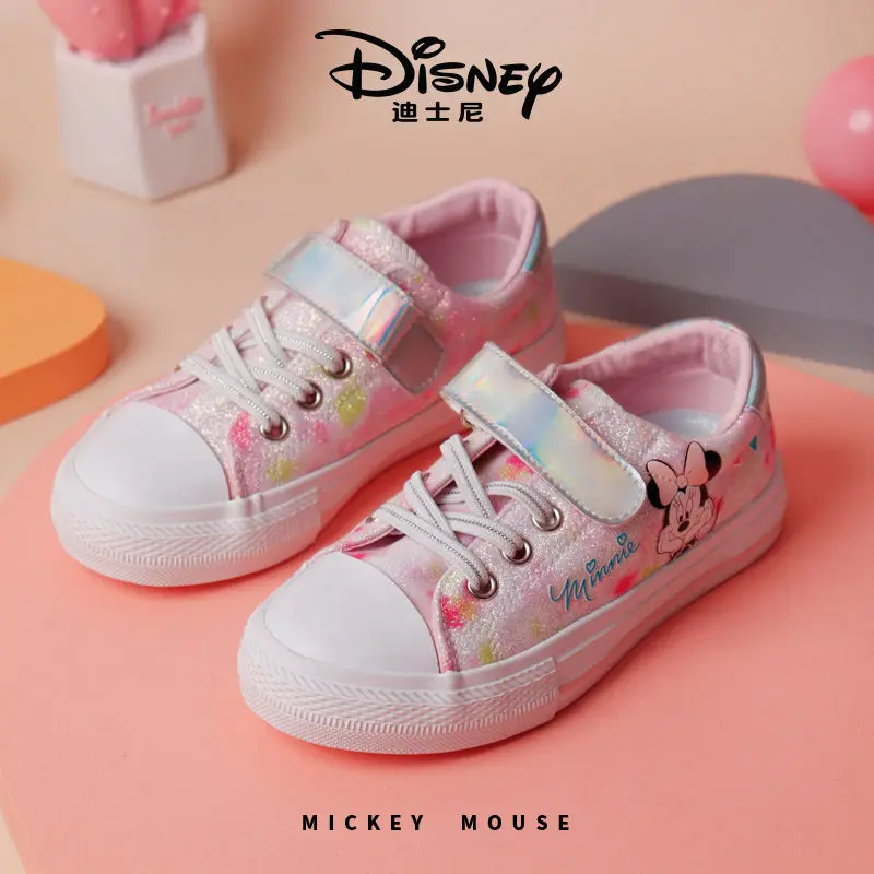 really pictures 2025 new Minnie Mouse Spring Children's Pink purple Shiny Cloth Girls Baby kids Canvas Shoes кроссовки детские