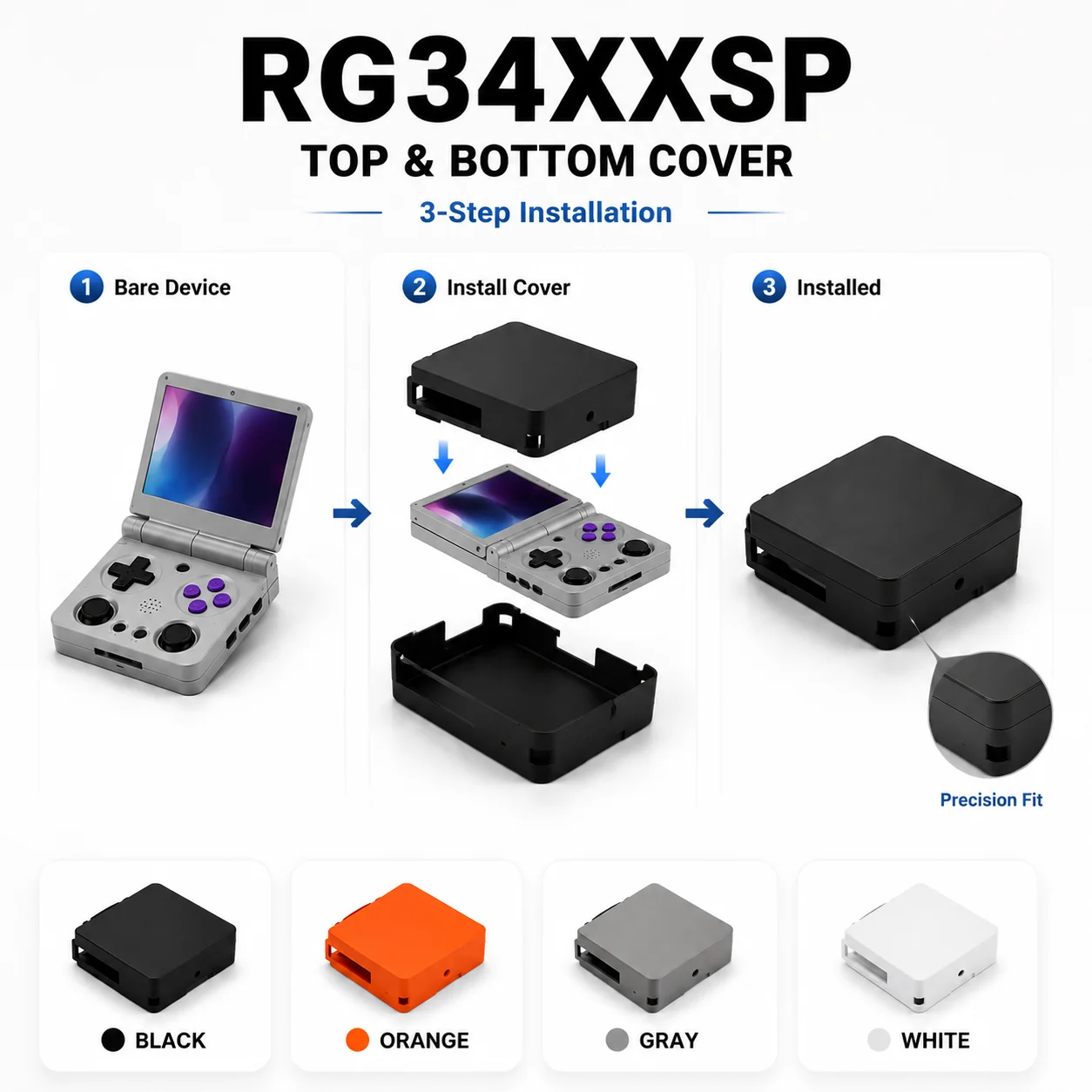 For RG34XXSP Flip Game Console Full Wrap Protective Case Hard PC Top Bottom Protective Shell Anti-Drop Anti-Scratch Easy Install