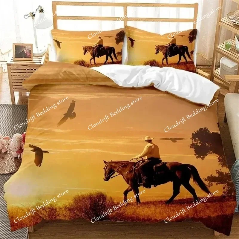 Western Cowboy Bedding Set,Duvet Cover Comforter Bed Set Quilt Cover Pillowcase,King Queen Twin Size Boys Girls Adultse026