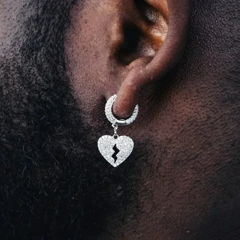 2026 New Fashion Couple Heart shaped Earrings  Personality Silver Upscale Cubic Zirconia Jewelry Wholesale