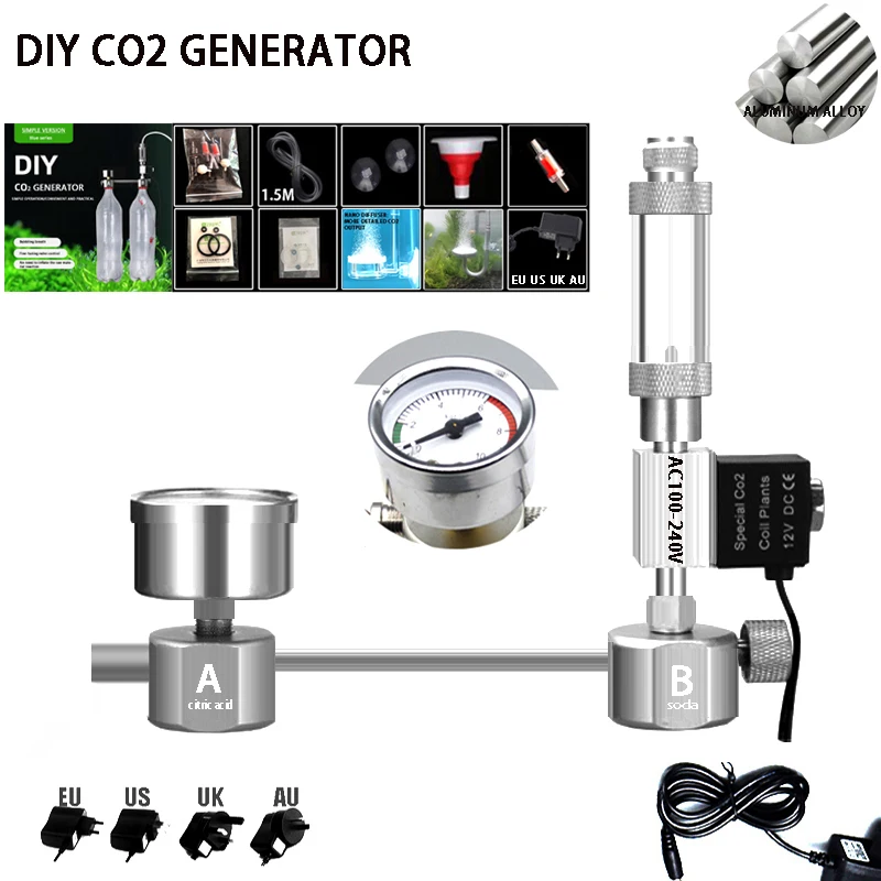 Aquarium DIY CO2 generator System kit CO2 generator bubble Counter Diffuser with Solenoid Valve For Aquatic Plant growth upplies