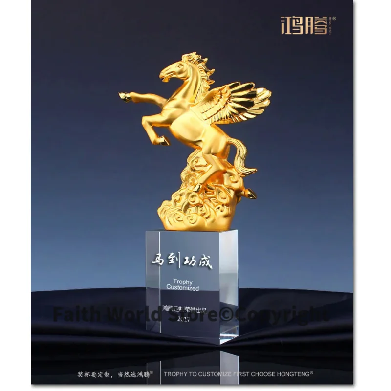 

2024 Customize Custom Business gift -Home office company annual meeting efficacious Mascot fortune HORSE crystal statue Trophy