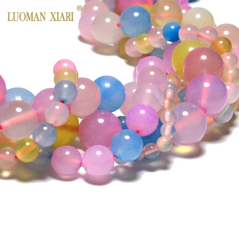 Natural Stone Beads Multicolor Agates Crystal Glass For DIY Women Bracelet Necklace Jewelry Making  Accessories 4/6/8/10MM 15''