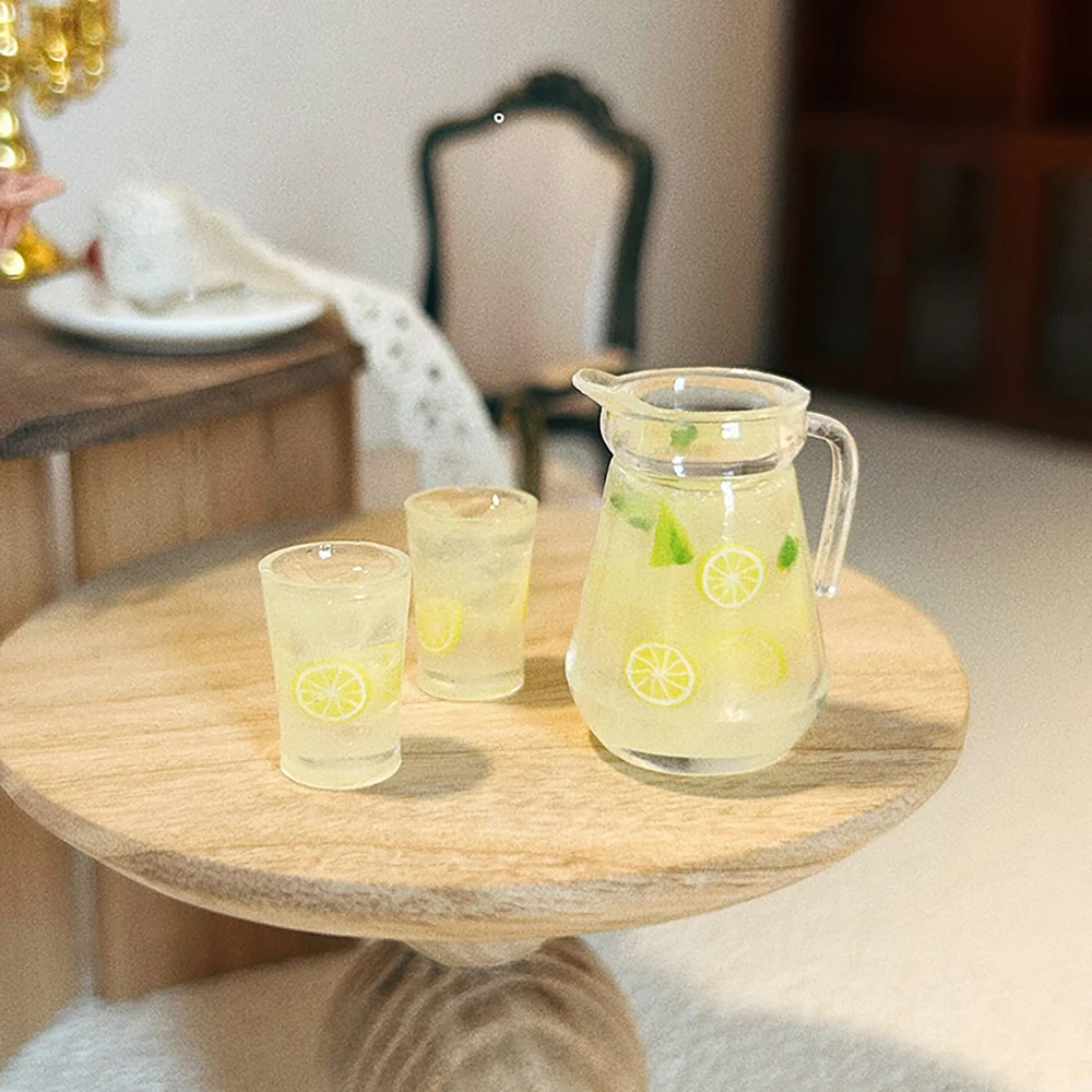 1Pcs 1/12 Dollhouse Miniature Resin Lemon Teapot with Cup Mini Fruit Tea Model for ob11 bjd Doll House Accessories Decoration