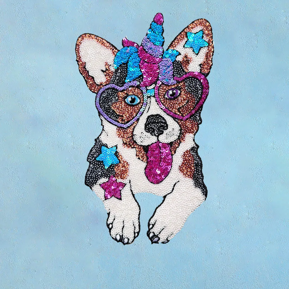 

1 Piece 15*24cm Delicate Sequins Design Patch Fashion Shining Iron On Dog Patch for Clothes Accessories