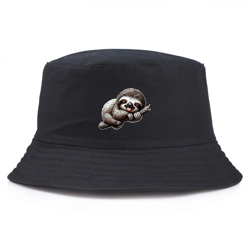 Bucket Hat Cute Sloth Print Cotton Fisherman Hat Unisex Y2K Vintage Packable Casual Sun Fishing Cap