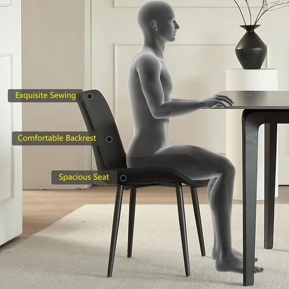كراسي تناول الطعام باللون الأسود، كرسي مطبخ حديث منجد من الجلد الصناعي في منتصف القرن، كراسي مريحة لغرفة الطعام بإطار معدني #4