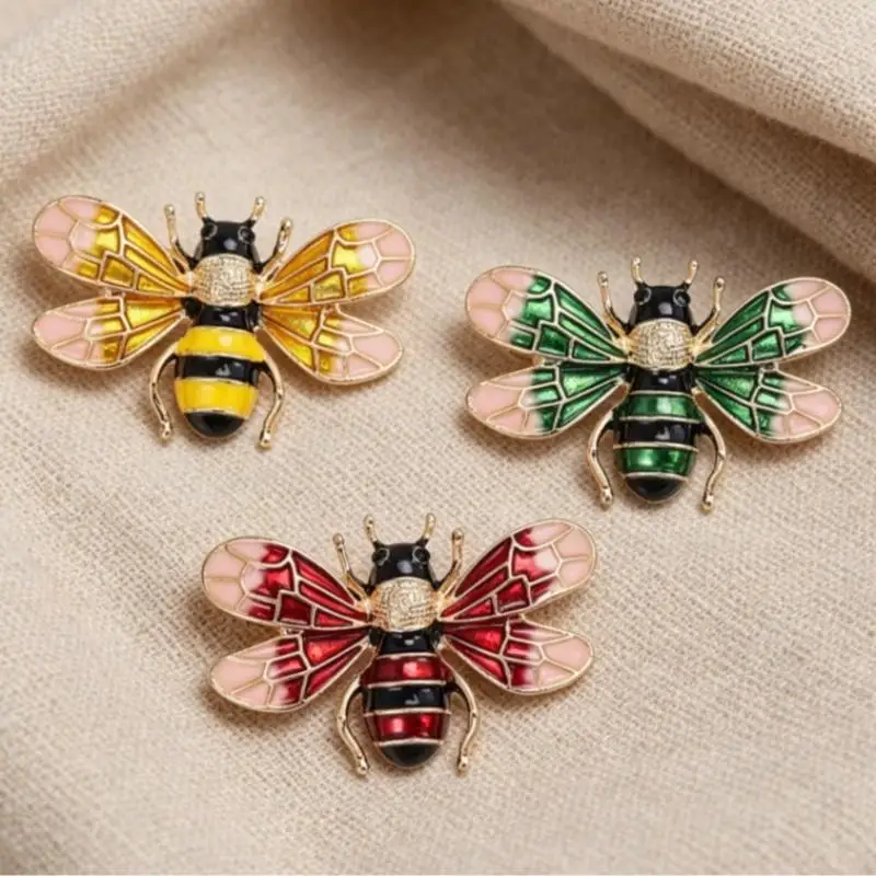 Multi Color Enamel Bee Brooch Gold Plated Details Fine Craft For Outfit Decoration Daily Wear And Gifts For Women