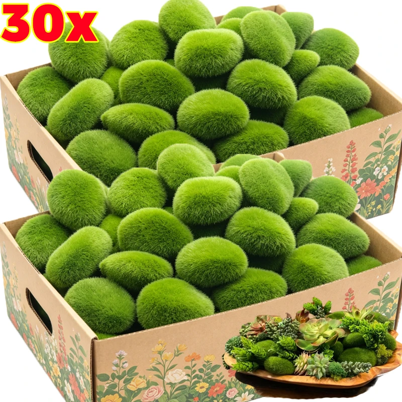 5/30pcs Simulation Moss Stone Artificial Moss Rocks Ball Fake Green Plant for DIY Crafts Fairy Garden Landscape Pot Decorations