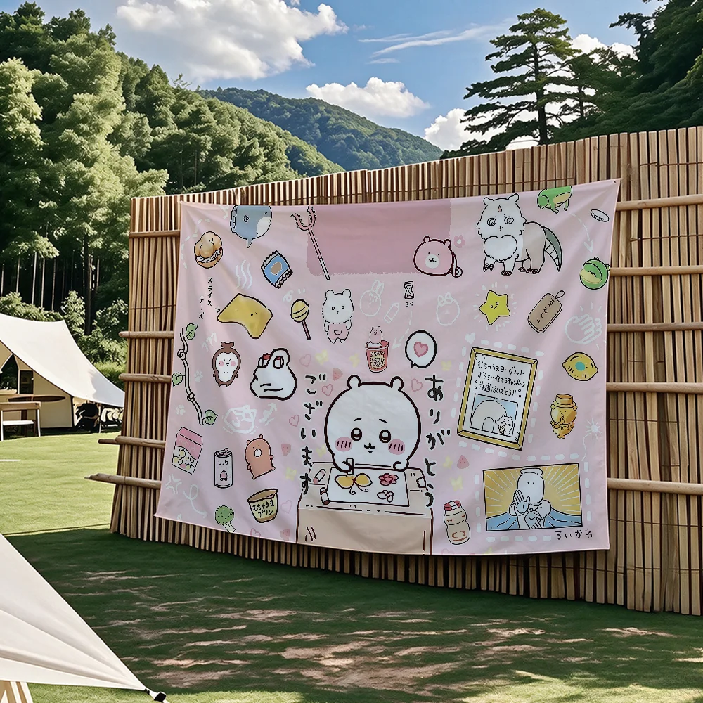 C-Chiikawa Niedliche Flaggen-Wandteppiche für Outdoor-Partys, Schlafzimmer, Wohnzimmer, Studentenzimmer, Wanddekoration, Banner, Geschenke – Detail 10