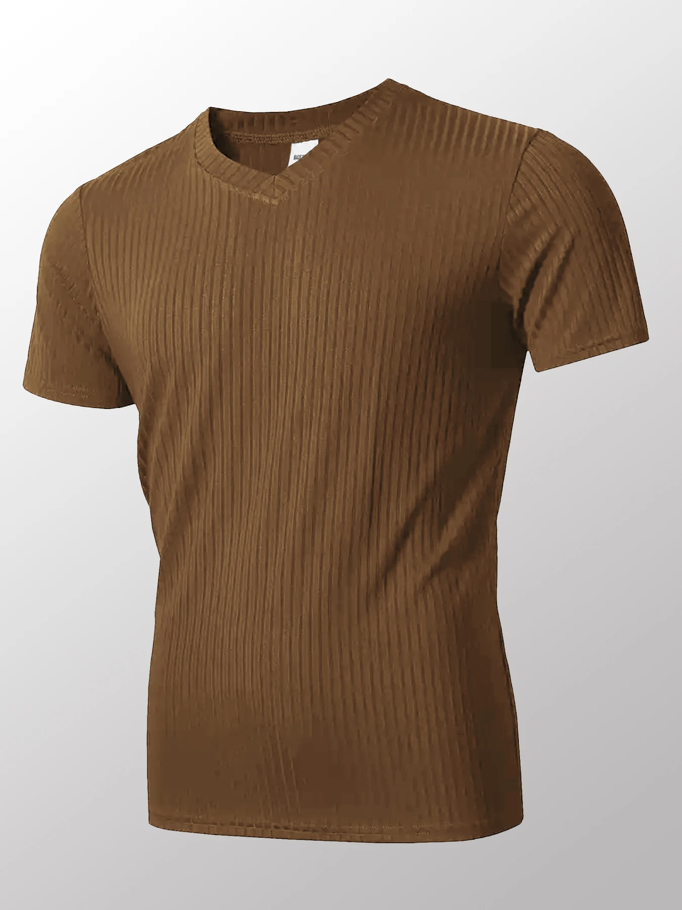 Summer Men's V Neck Short Sleeve Muscle T Shirts Stretch Bodybuilding Lightweight Streetwear Workout Tee Shirts Ribbed T-Shirts