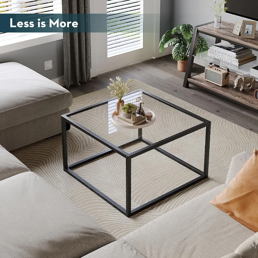 طاولة قهوة زجاجية مربعة صغيرة بتصميم عصري 26.7 بوصة لغرفة المعيشة والشقة المكتبية تتميز بشفافة مقاس 5 مم