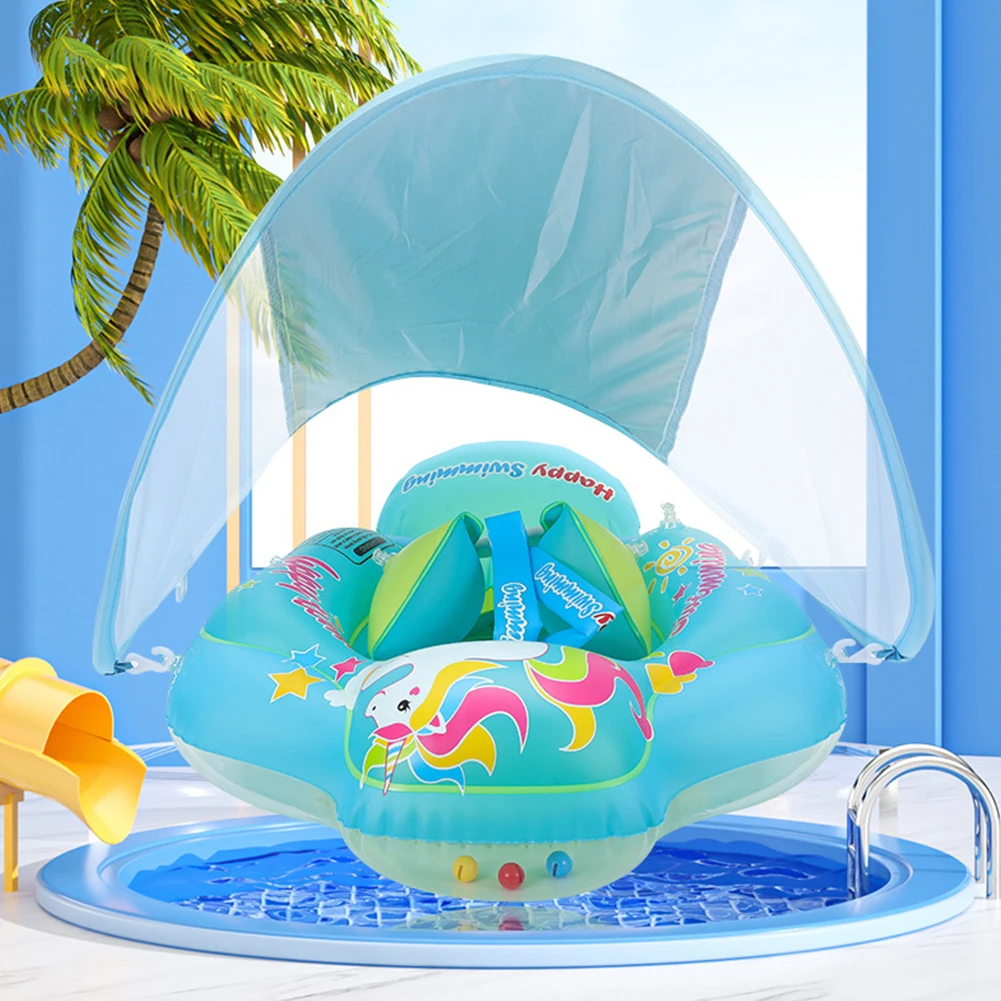 Baby Swimming Ring Beach Water Toys with Sunshade Baby Pool Toy Infant Floating Ring Toddlers Pool Float for Kids Toddlers