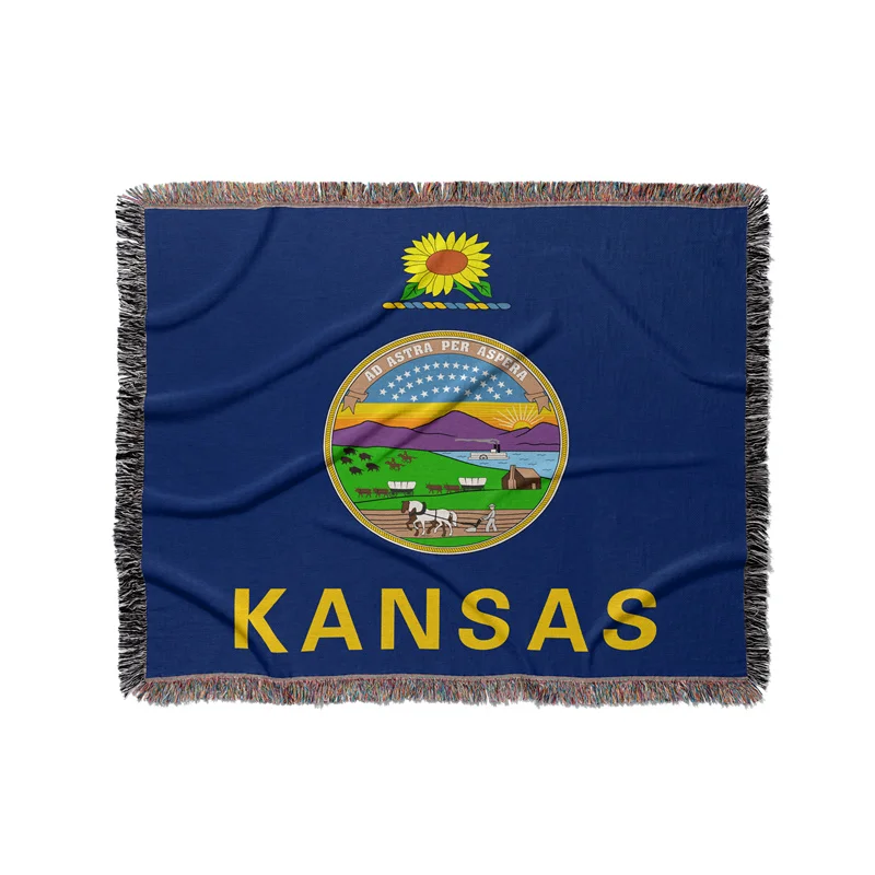 Gaslight Gatekeep Girlboss Kansas United States of America Jacquard Fringed Woven Throw Blanket