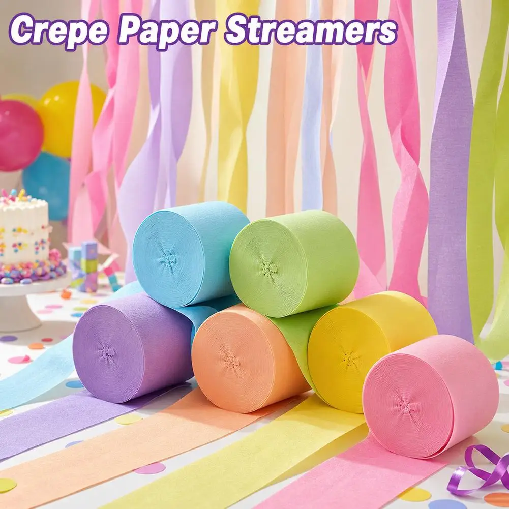 6Pcs Pastel Crepe Paper Streamers Rolls Colorful Rainbow Ribbon for Birthday Wedding Party Backdrop DIY Craft Decor