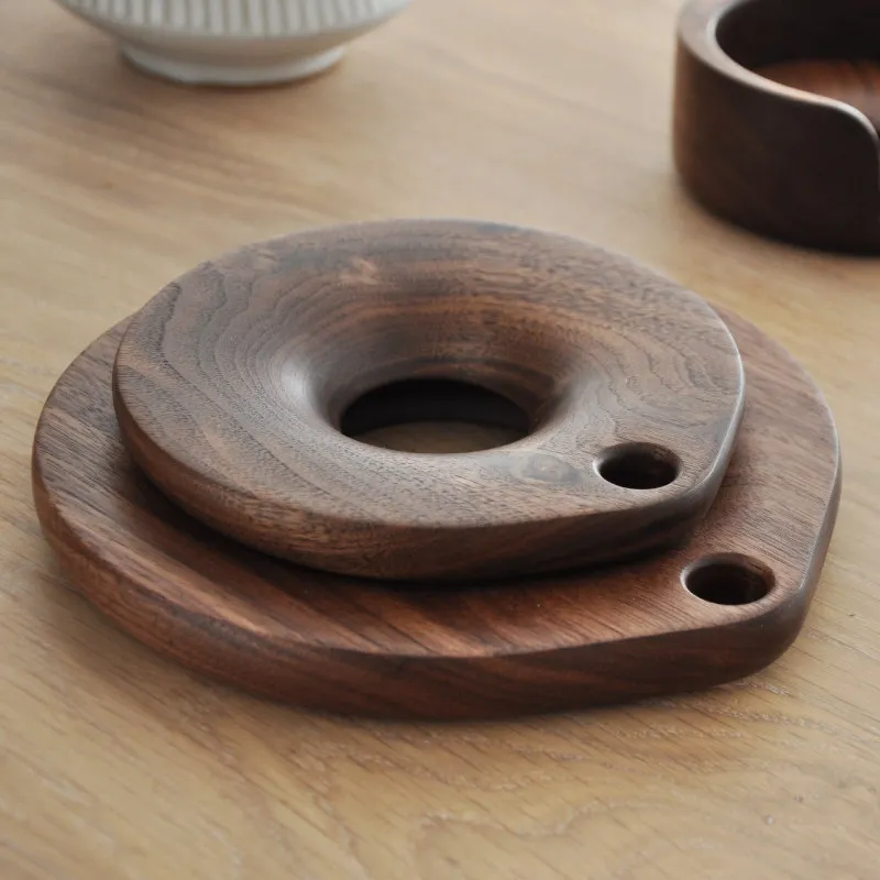 ‌Black Walnut Wooden Round Hot Pot Mats Dining Table Decor Accessories Multi-functional Cup Mats Home Heat Insulation Pad