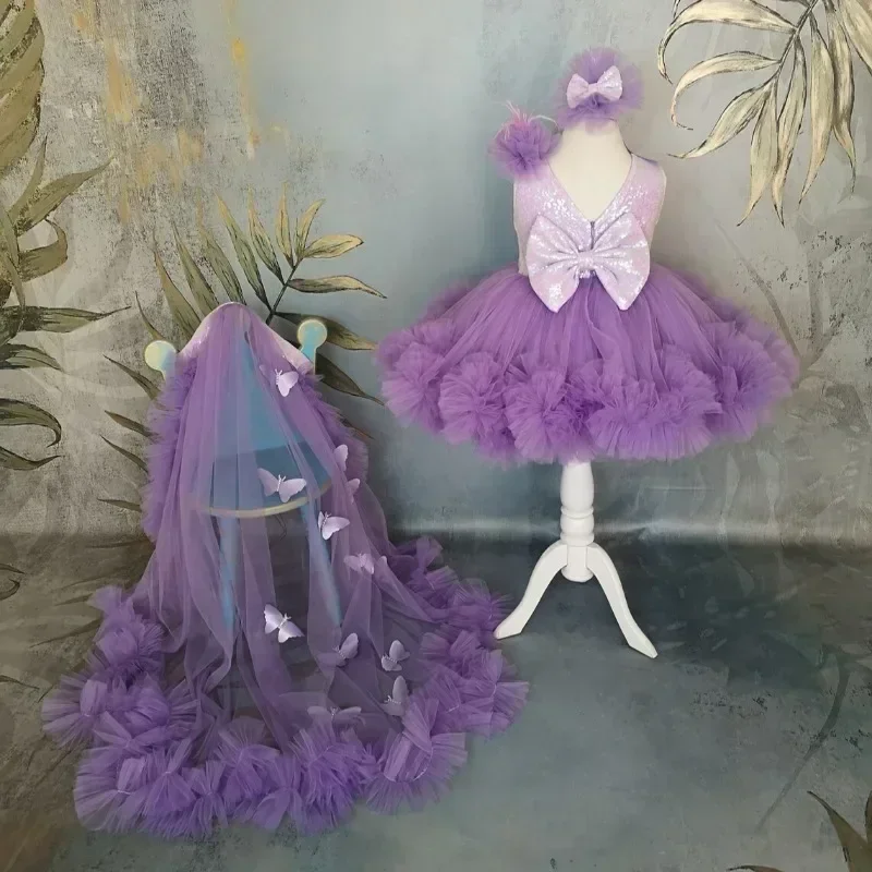 

Customized Butterfly Tulle Flower Girl Dress for Children Special Occasion Birthday Party Wedding Pageant Princess Gown