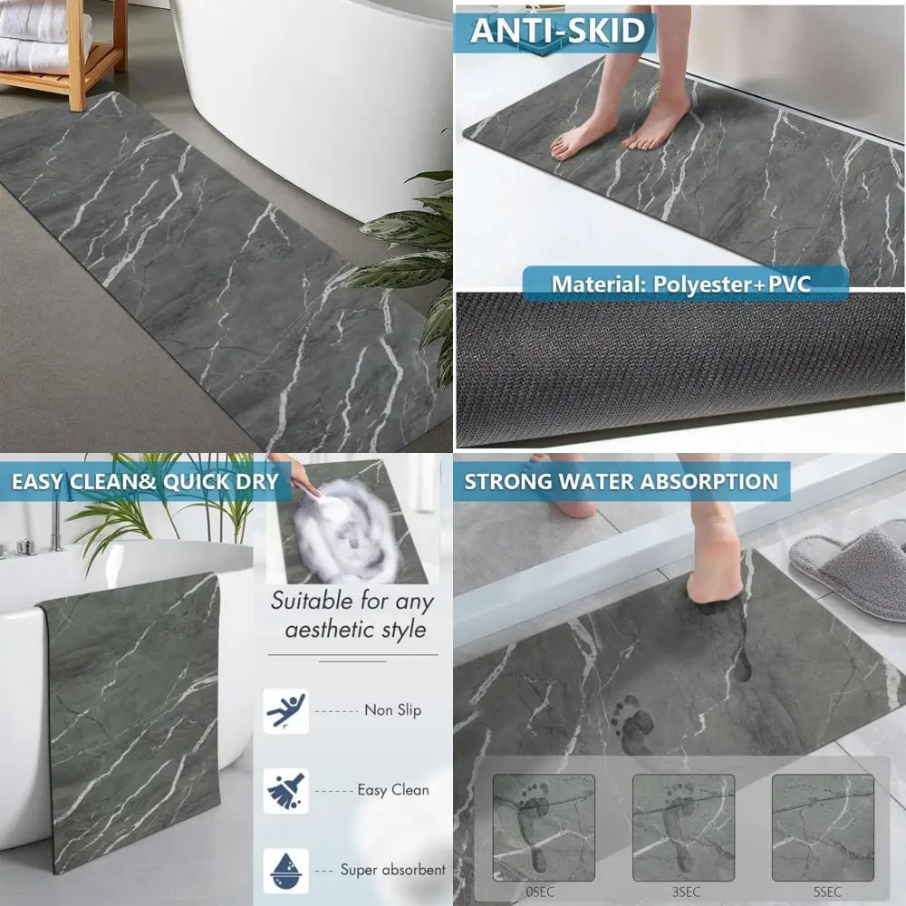 

custom-sized rubber non-slip, quick-drying, super absorbent thin bath rugs for doorways, washable bathroom floor mats