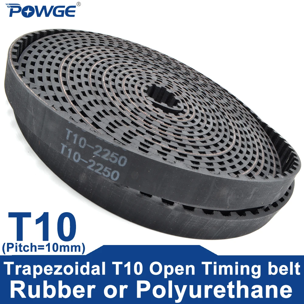 POWGE Metricl PU T10 Open Timing Belt width 10-50mm pitch 10mm Rubber Neoprene fiberglass Polyurethane Steel  core T10 pulley