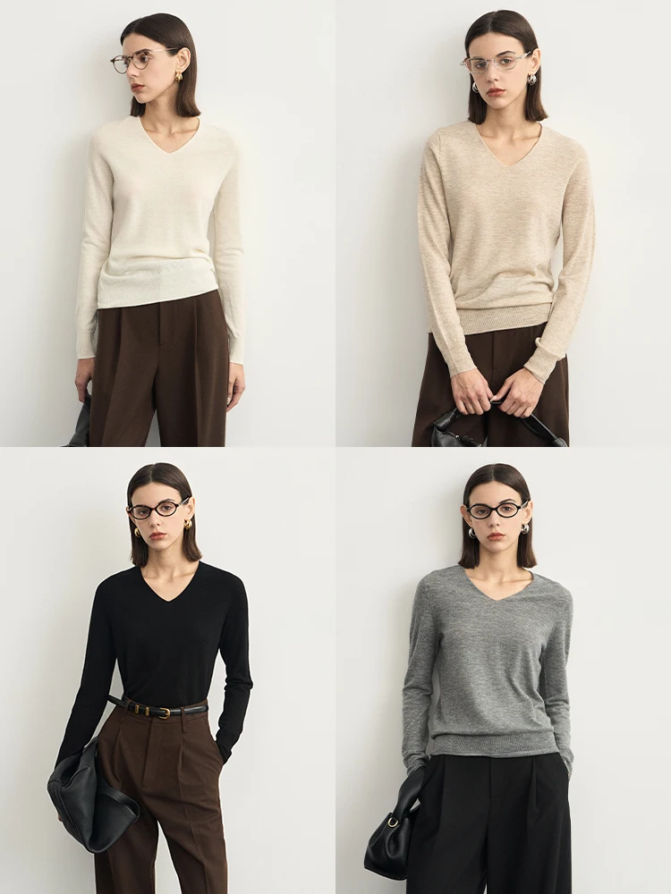 

Shallow Streams Premium Woolen Knitted V-Neck Base Shirt Women's Fashion Warm Top Casual Style Regular Sleeve Long Wool Sweater