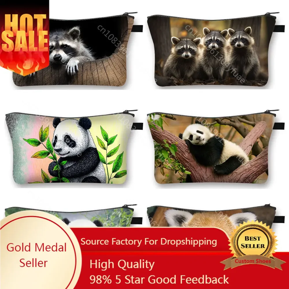 Cute Animal Raccoon Red Panda Cosmetic Case Women Beauty Makeup Bags Ladies Toiletry Bag Lipstick Napkin Storage Cosmetic Bag