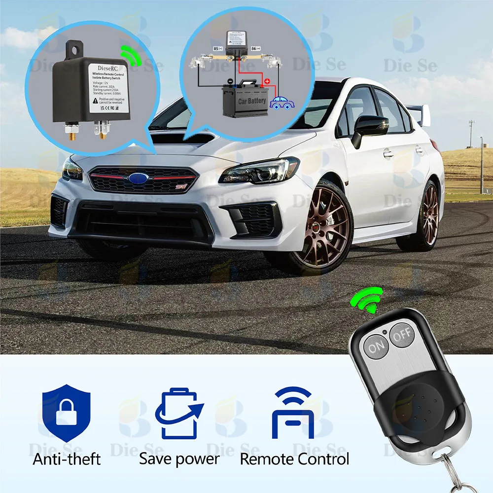 Wireless Remote Car Cut-off Switch DC 12V 200A Car Battery Disconnect Relay  with Remote Control Anti-theft Protect Car Battery