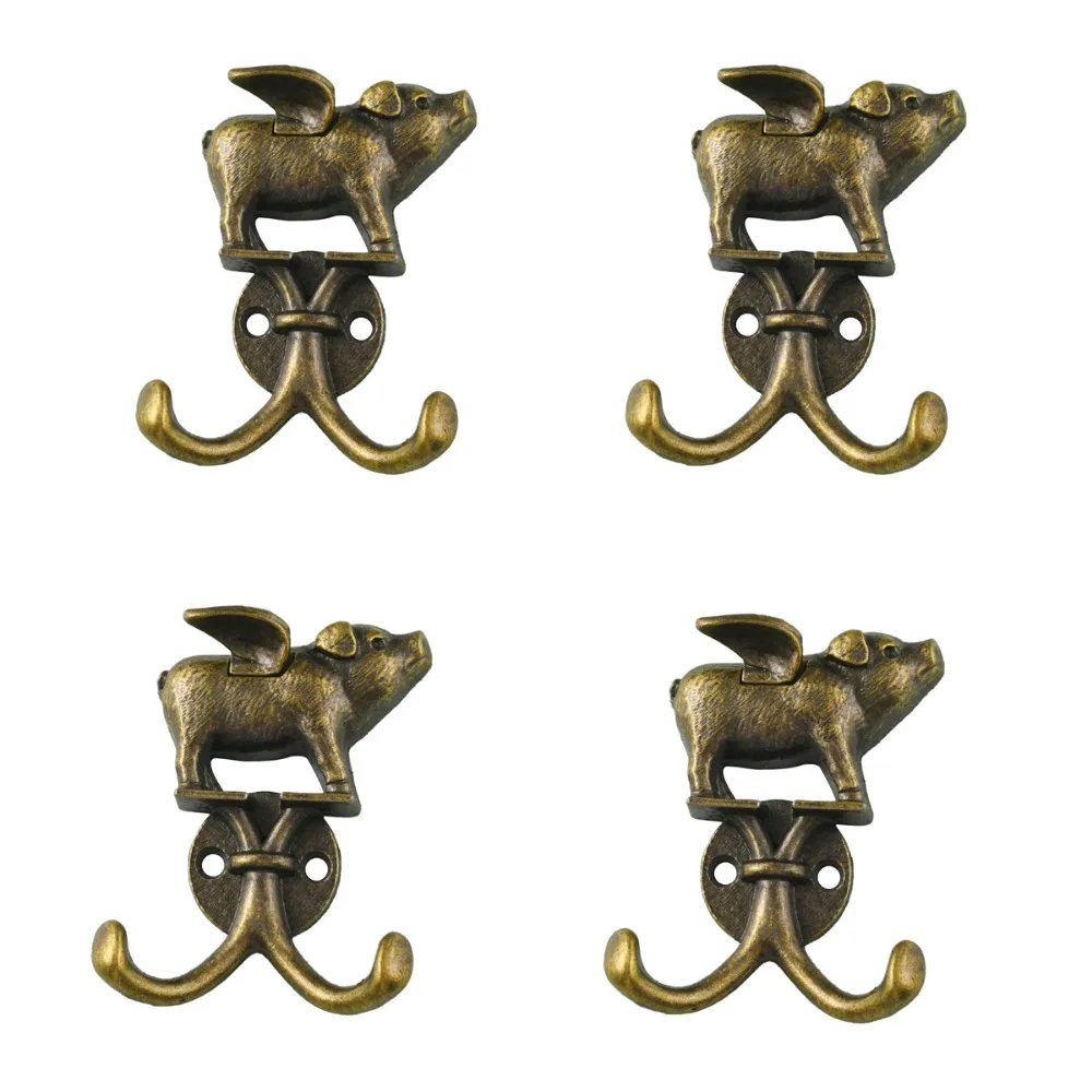 

4Pcs Retro Metal Flying Pig Hanging Hooks Heavy Duty Cute Wall Hanging Hooks Decorative Animal Wall Hooks Kitchen