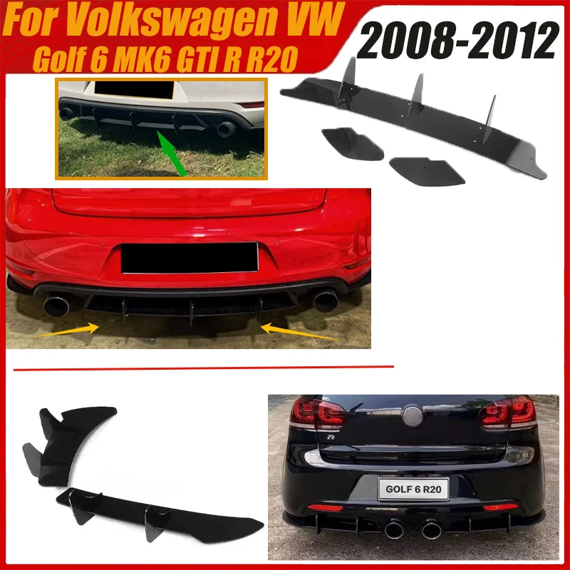 

Rear Bumper Diffuser for Volkswagen VW Golf 6 MK6 GTI R20 2008-2012 Car Flag Spoiler Blade Splitter Lip Body Kits Tuning Refit