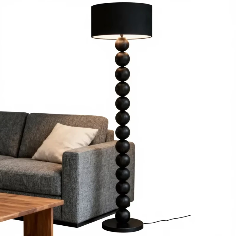 Art Deco high-end iron cloth LED floor lamp with black lampshade and E27 base, suitable for living room, bedroom, study lighting