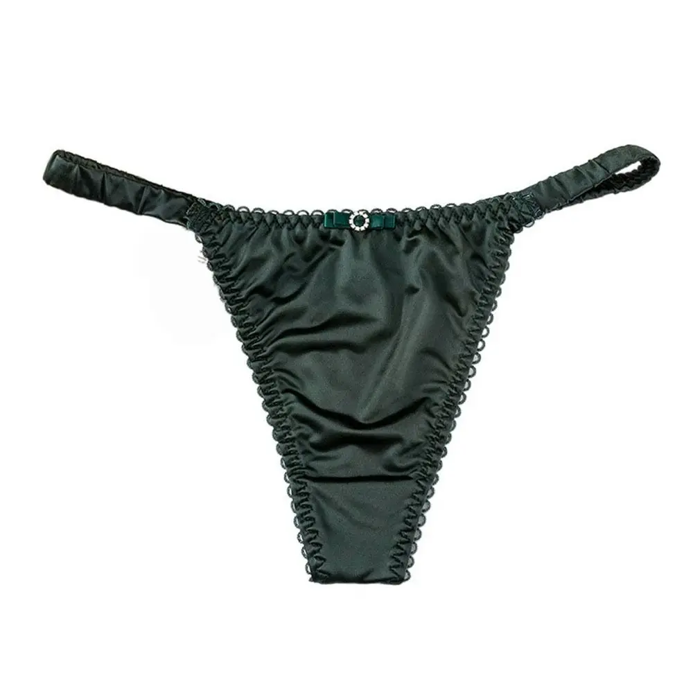 

Sweet Soft Thin Belt Low-waist For Girl Underpants Solid Color Bow Panties Female Lingerie Satin Briefs Women Thong