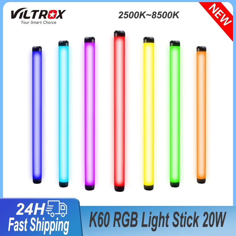 

VILTROX K60 RGB Light Stick 20W High Brightness 2500K~8500K Tube Lamp APP Control 26 FX Lighting Effects For Live Video Vlog